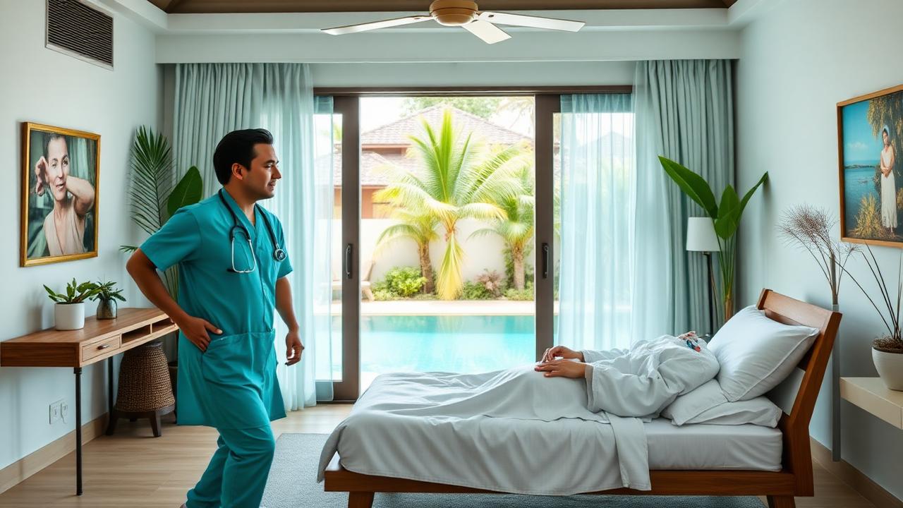 Kamana Care doctor and nurse attending a patient at a Bali villa